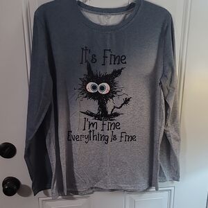 Graphic Long Sleeve Tee "It's Fine" - Gray